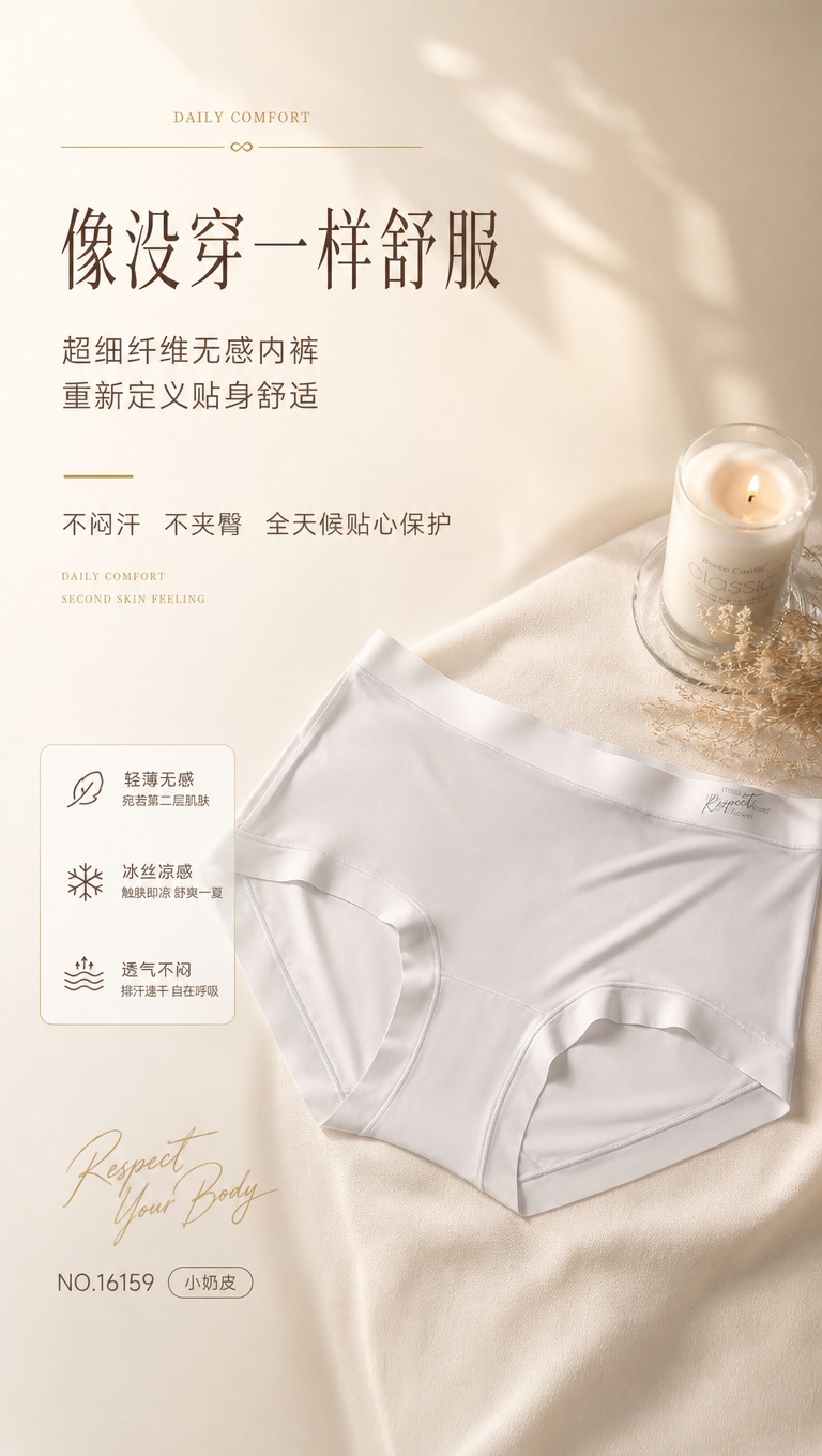 [商品] 使用【图1】的浅灰色冰丝内裤为主角；保留腰边英文印唛… - 图片创意预览