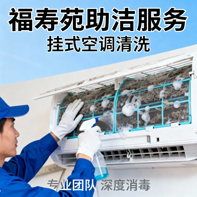 做一套关于助洁服务的主图*1张+轮播图*3张+具体服务项目：上门理发、上门修脚、日常保洁、深度保洁、开荒保洁、擦窗、收纳整理、家宴服务、柜式空调清洗、挂式空调清洗、油烟机清洗、滚筒洗衣机清洗、冰箱清洗预览效果