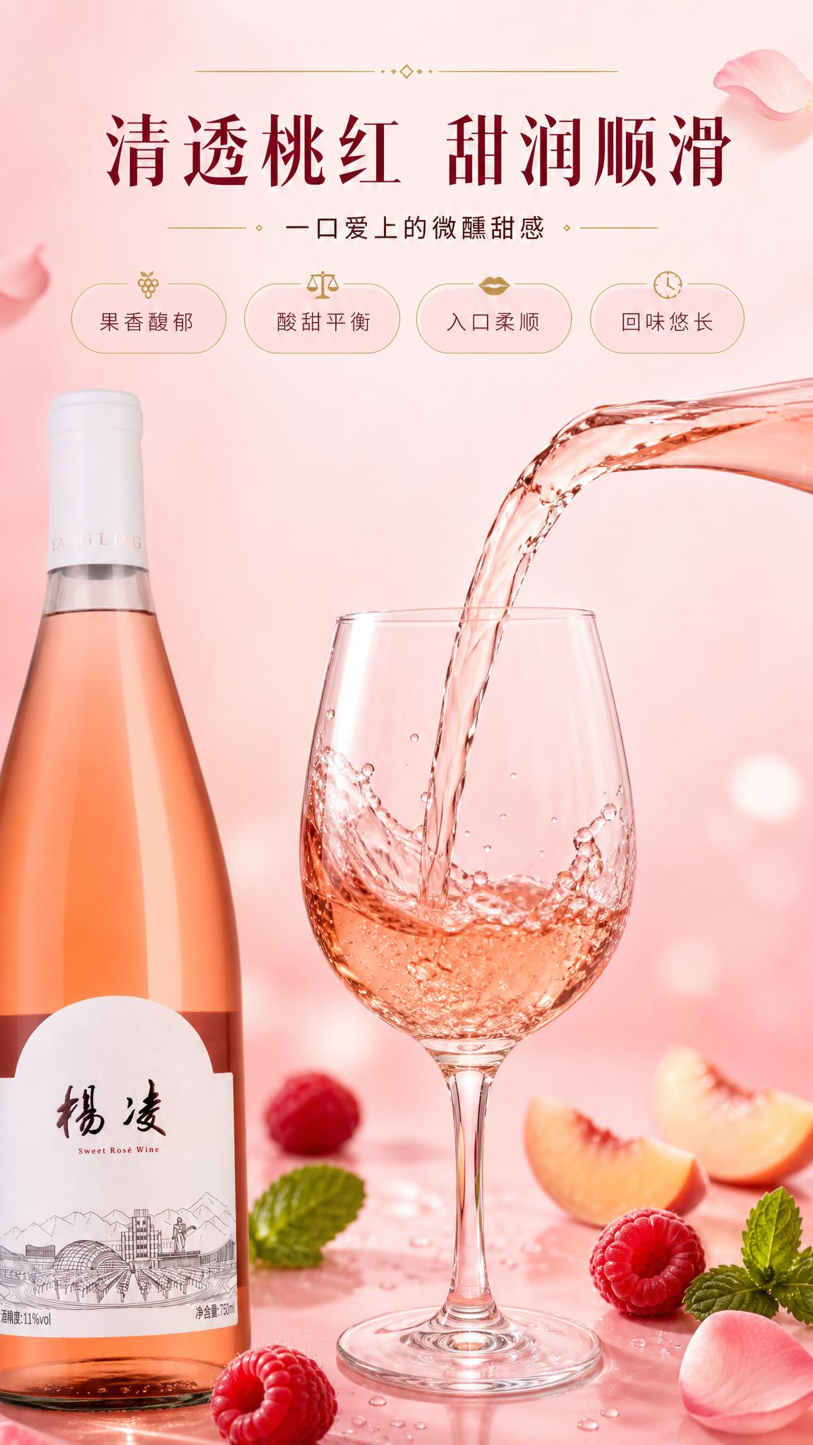 [商品] 使用【图1】杨凌甜型桃红葡萄酒；保留瓶身结构、比例、… - 图片创意预览