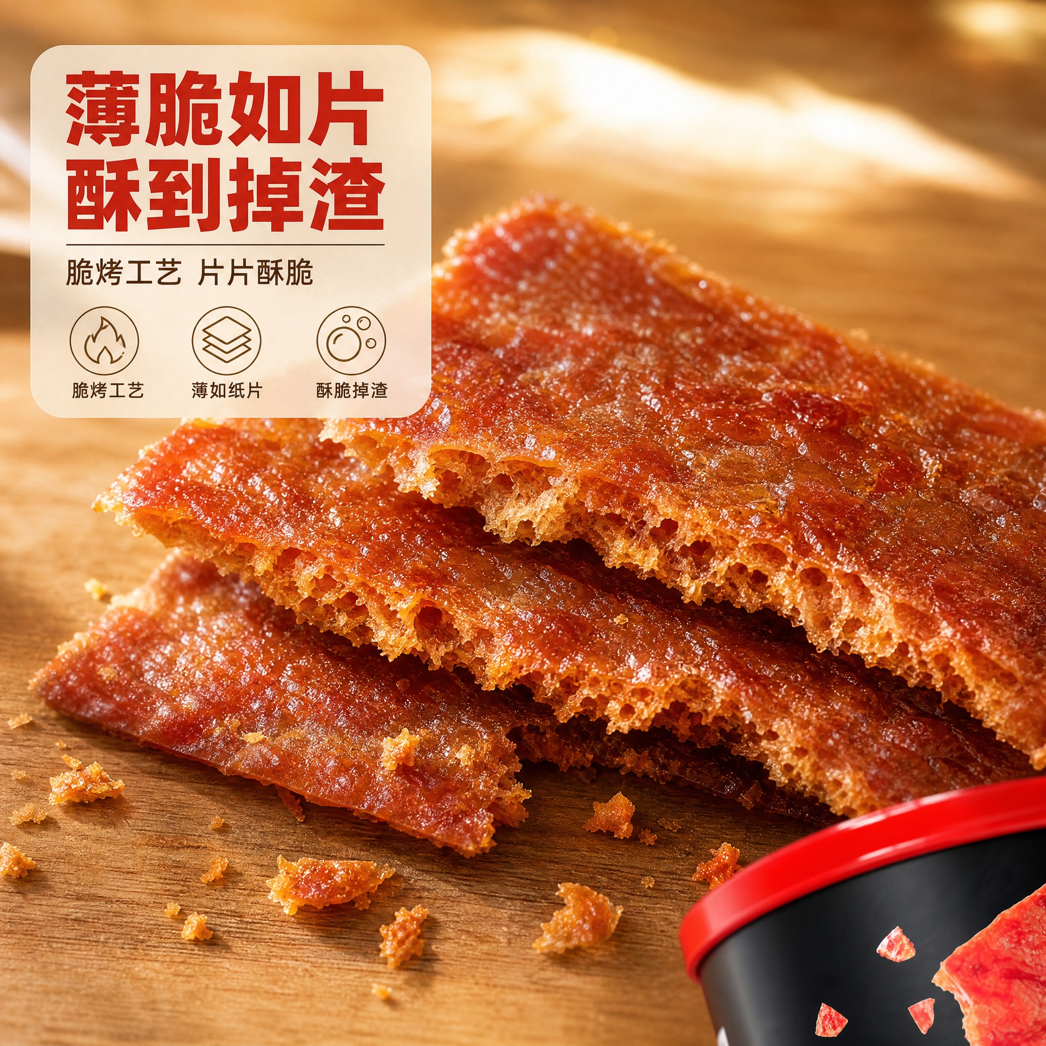 [主图-3] 味巴哥猪肉脯酥脆功夫脆片 酥脆细节微距 口感种草… - 图片创意预览