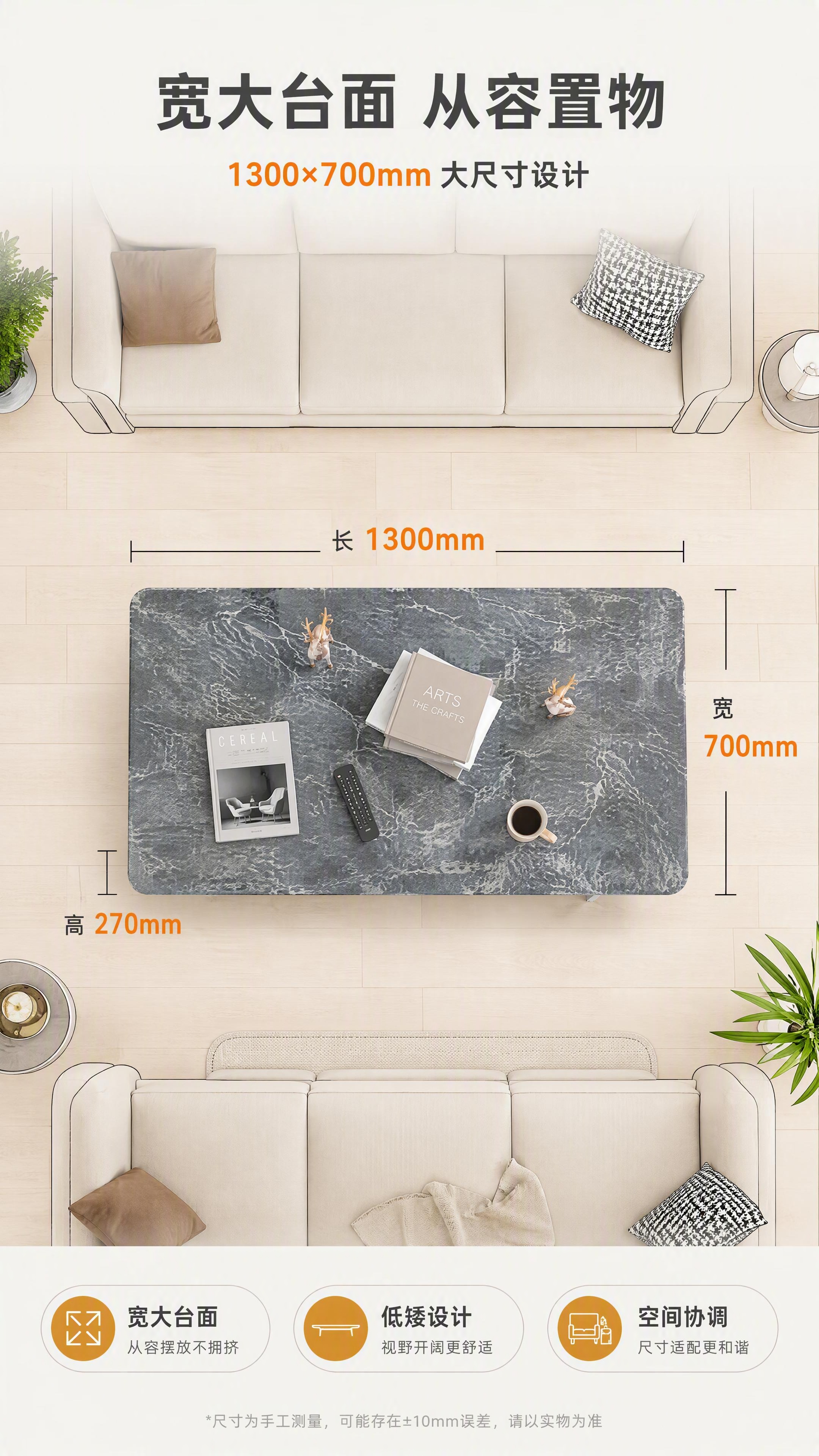 [第5张] 空间尺度页-1300*700规格台面尺寸与占地示意… - 图片创意预览