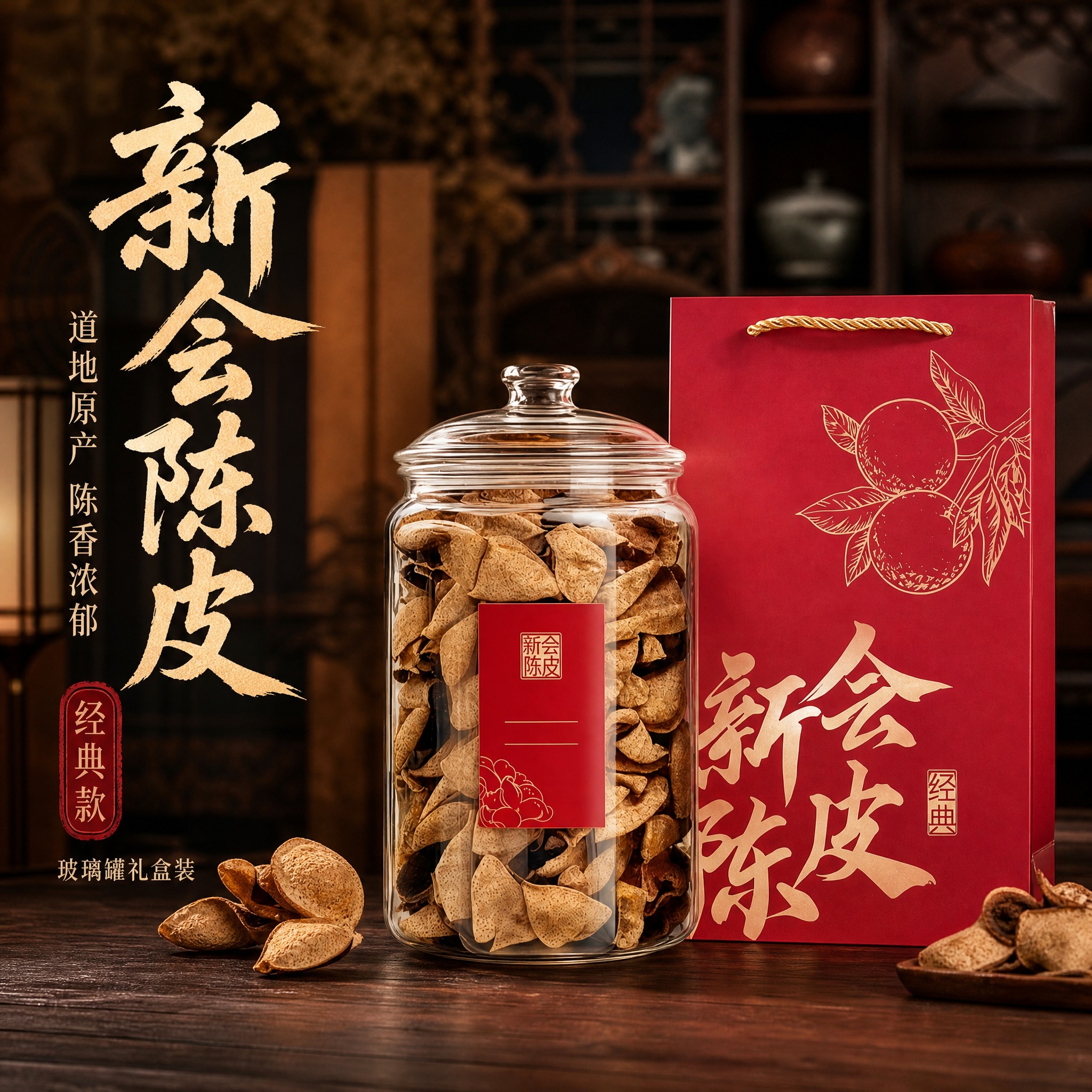[主图-1] 新会陈皮首图 突出陈香品质与礼盒价值感 吸引点击… - 图片创意预览