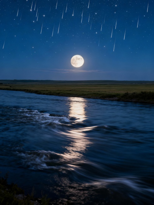 星垂平野阔，月涌大江流根据这句诗描述山水画面，真实场景。预览效果