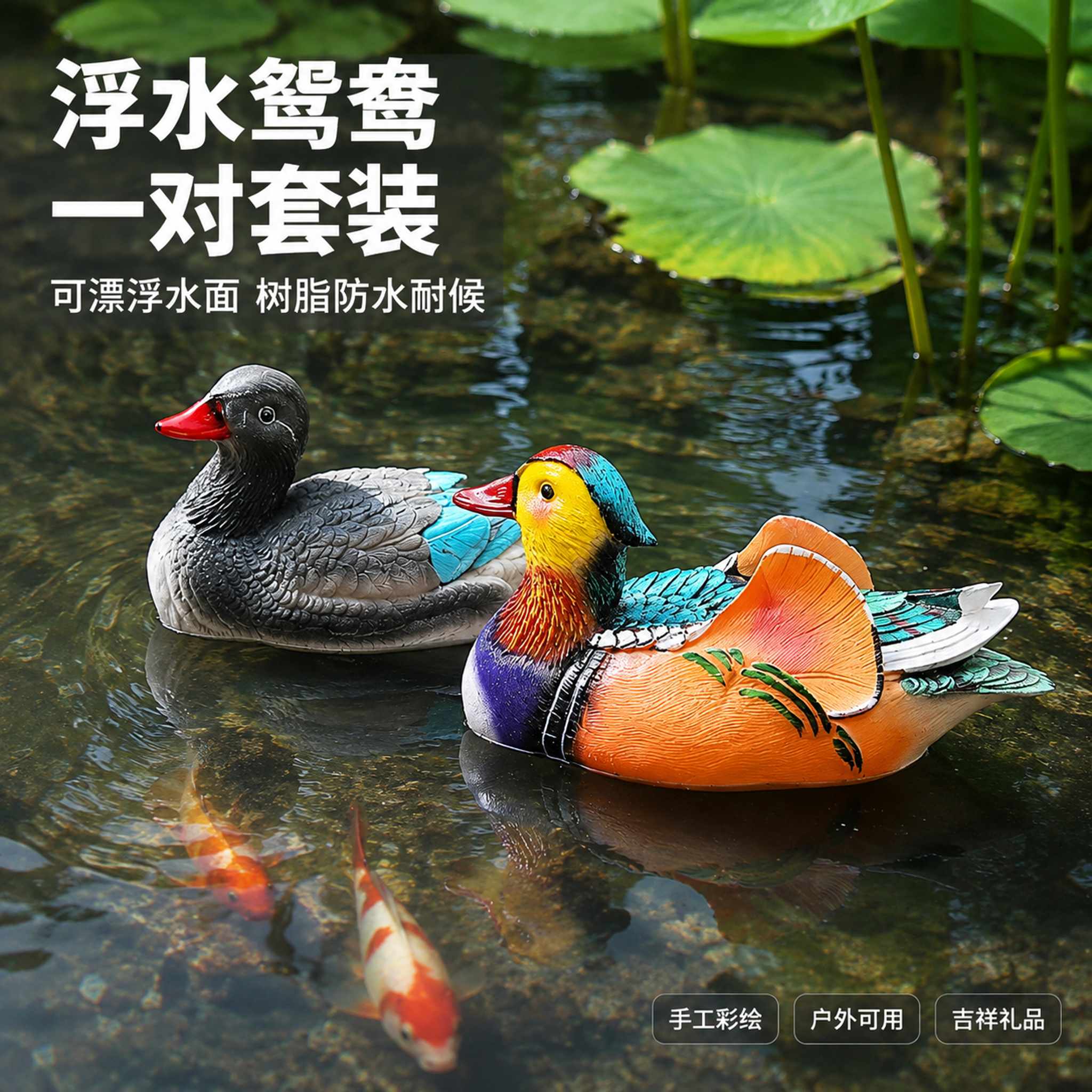 [主图-1] 浮水鸳鸯一对套装 池塘漂浮场景英雄图 突出产品整… - 图片创意预览