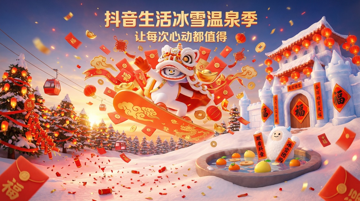 极具爆发力、红火热烈的大师级3D商业运营视觉海报，C4D结合Octane渲染，高级黏土与塑胶玩具细腻质感，浓郁中国春节氛围，中国红、琉璃金、雪白色为主色调，8K超精细分辨率。视觉中心是无脚的圆润机器人预览效果