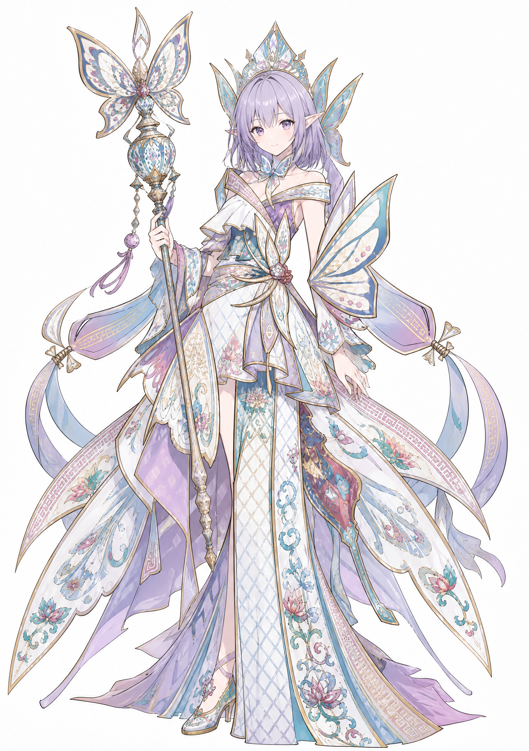 二次元动漫风格插画，紫色短发精灵耳美少女，精致美丽的面容，温柔… - 图片创意预览