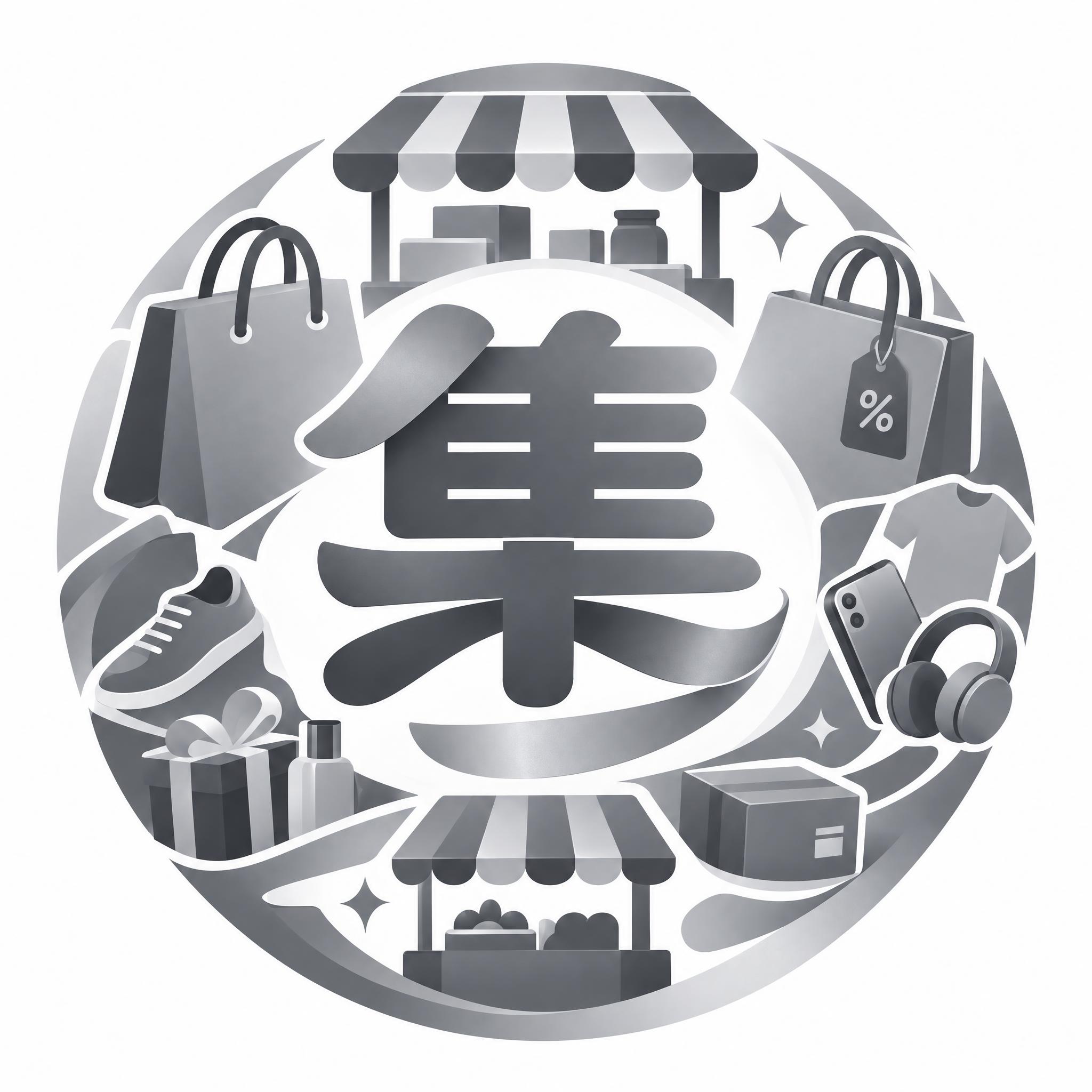 电商商城小图标，中心是一个大大的灰色'集'字，字体饱满有设计感… - 图片创意预览