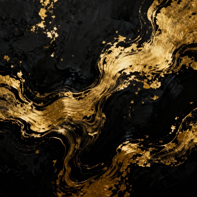 黑底鎏金流动纹理，液态黄金在哑光黑色背景上自然晕染流淌，形成不规则的大理石纹路，金箔质感强烈，笔触细腻有拉丝效果，高对比度，暗调氛围，8K高清，细节丰富预览效果