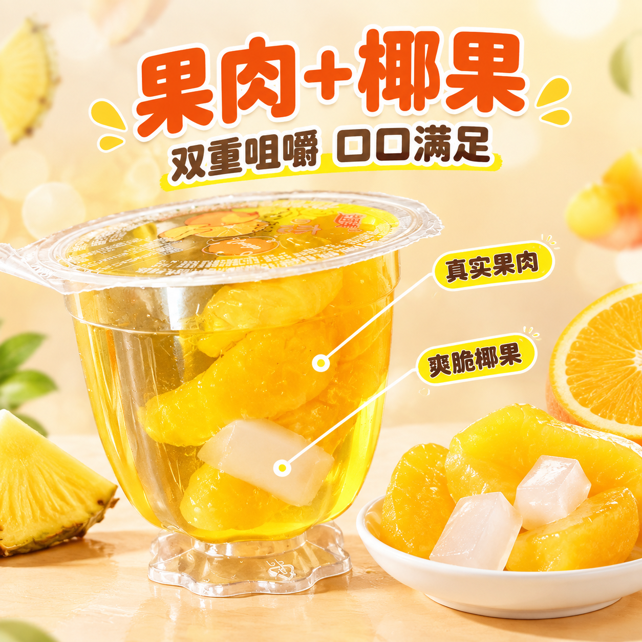 [主图2] 成分亮点图，任务是证明“每杯含果肉+椰果，双重咀嚼… - 图片创意预览
