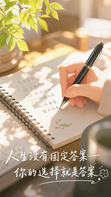 把图中“人生没有正确答案”里的“正确”两个字改成“固定”，其他内容、构图和风格都保持不变预览效果