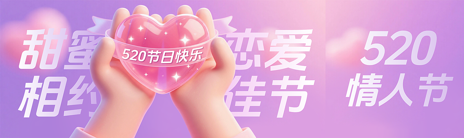 520情人节情感生活节日祝福粉紫渐变微信公众号双封面