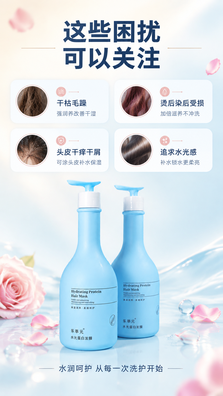 [商品] 使用【图1】两瓶浅蓝色乐萃元水光蛋白发膜前后错落，置… - 图片创意预览