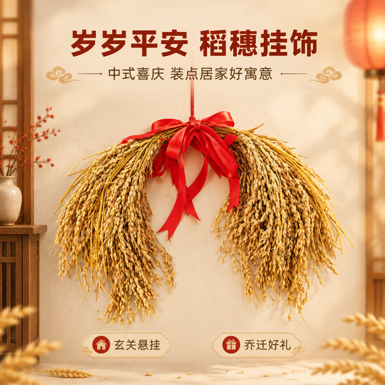 [商品] 使用【图1】稻穗捆红绳挂饰；保留稻穗金黄本色、红绸带… - 图片创意预览
