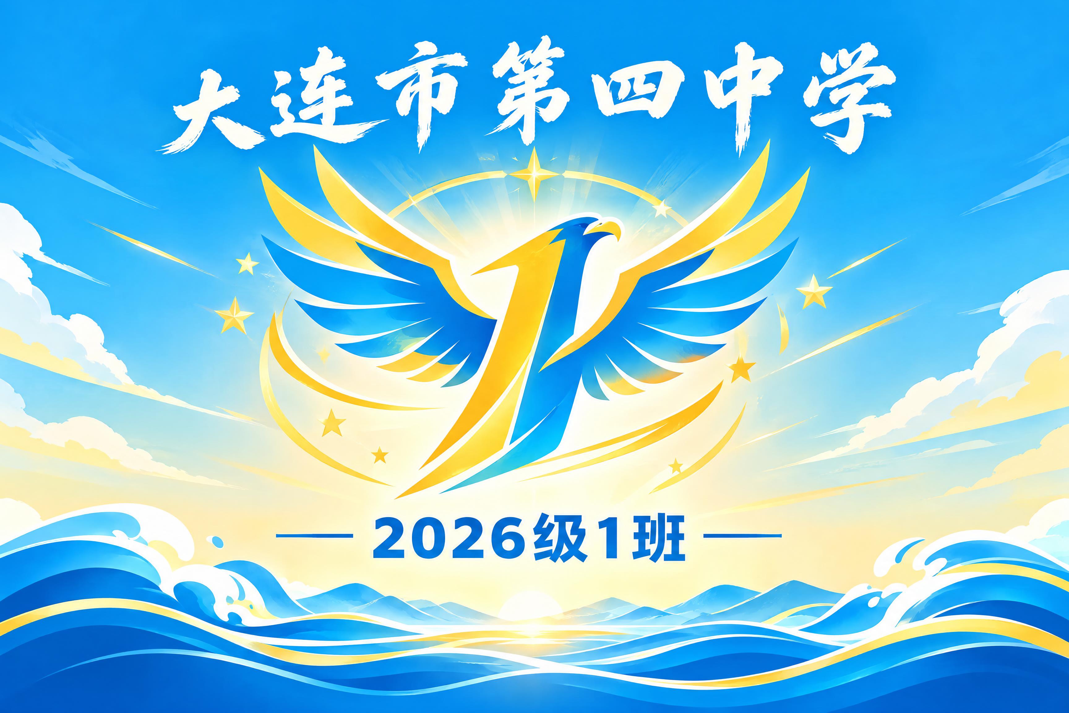 班旗设计，横版3:2比例，大连市第四中学2026级1班。主色调… - 图片创意预览
