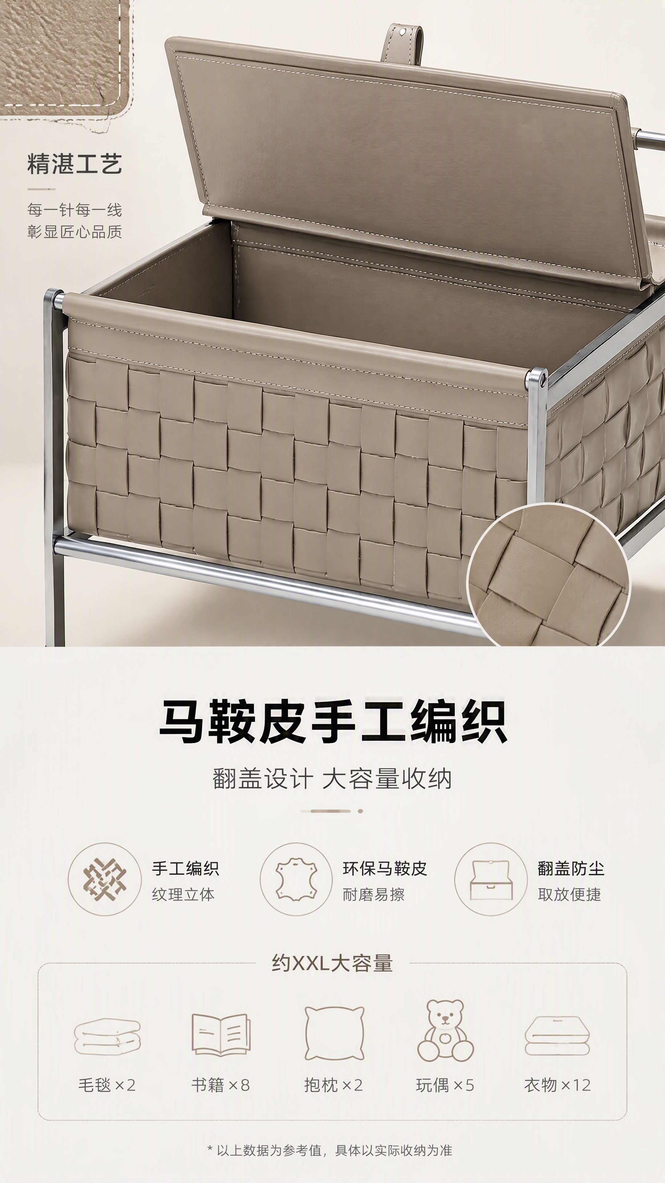[第5张] 详情页材质工艺页-马鞍皮编织工艺与翻盖收纳细节。本… - 图片创意预览