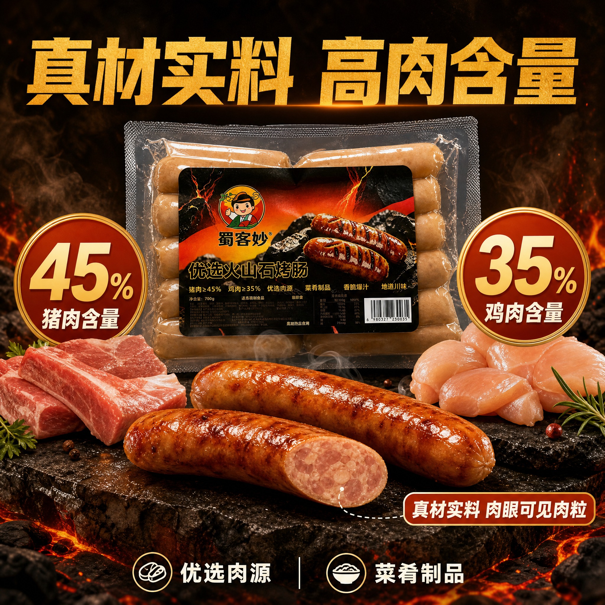 [主图-2] 核心成分与肉含量卖点图，突出猪肉鸡肉高占比。 [… - 图片创意预览
