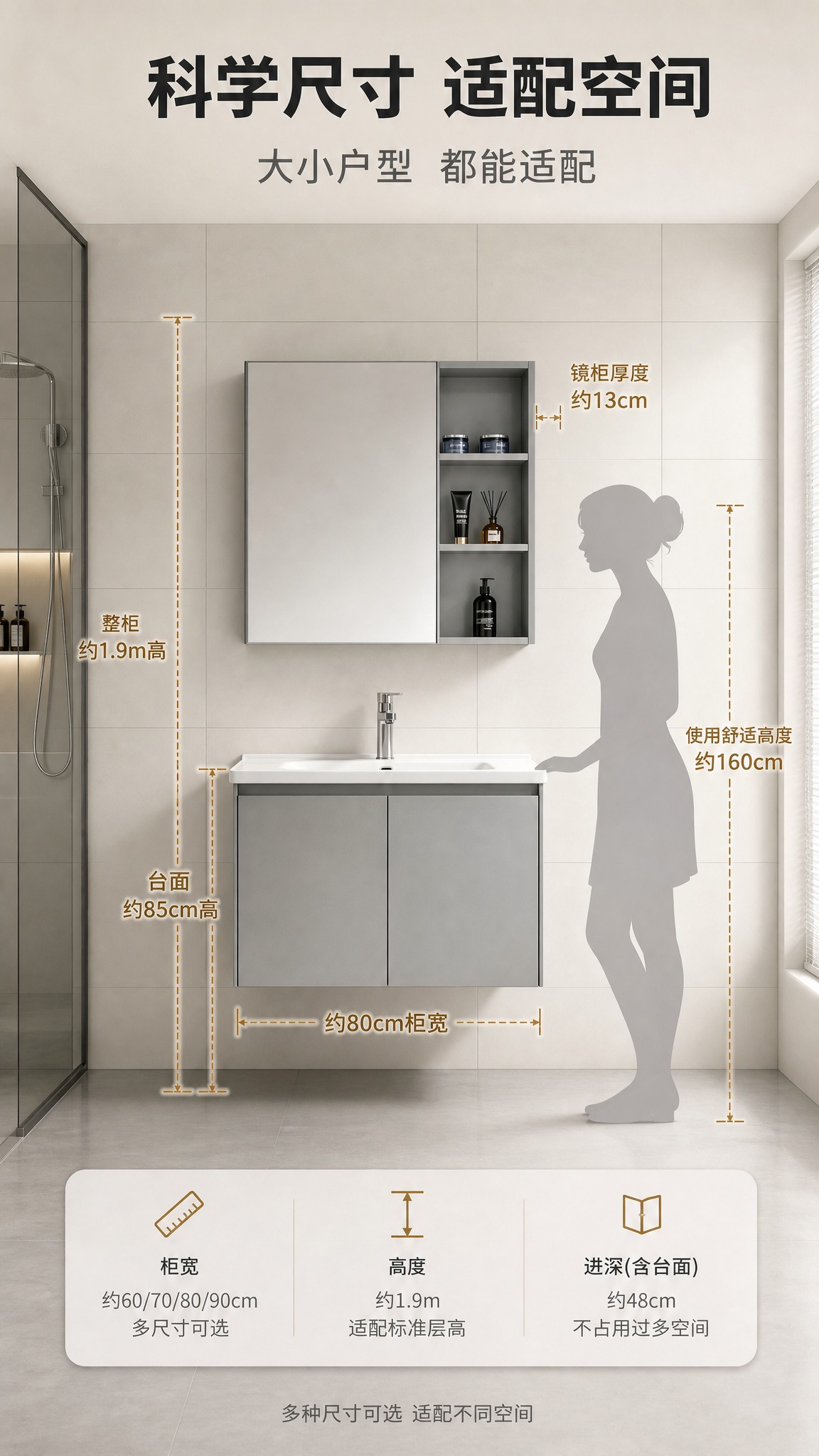 [商品] 使用【图2】浅灰色浴室柜整柜安装图；保留镜柜+主柜+… - 图片创意预览
