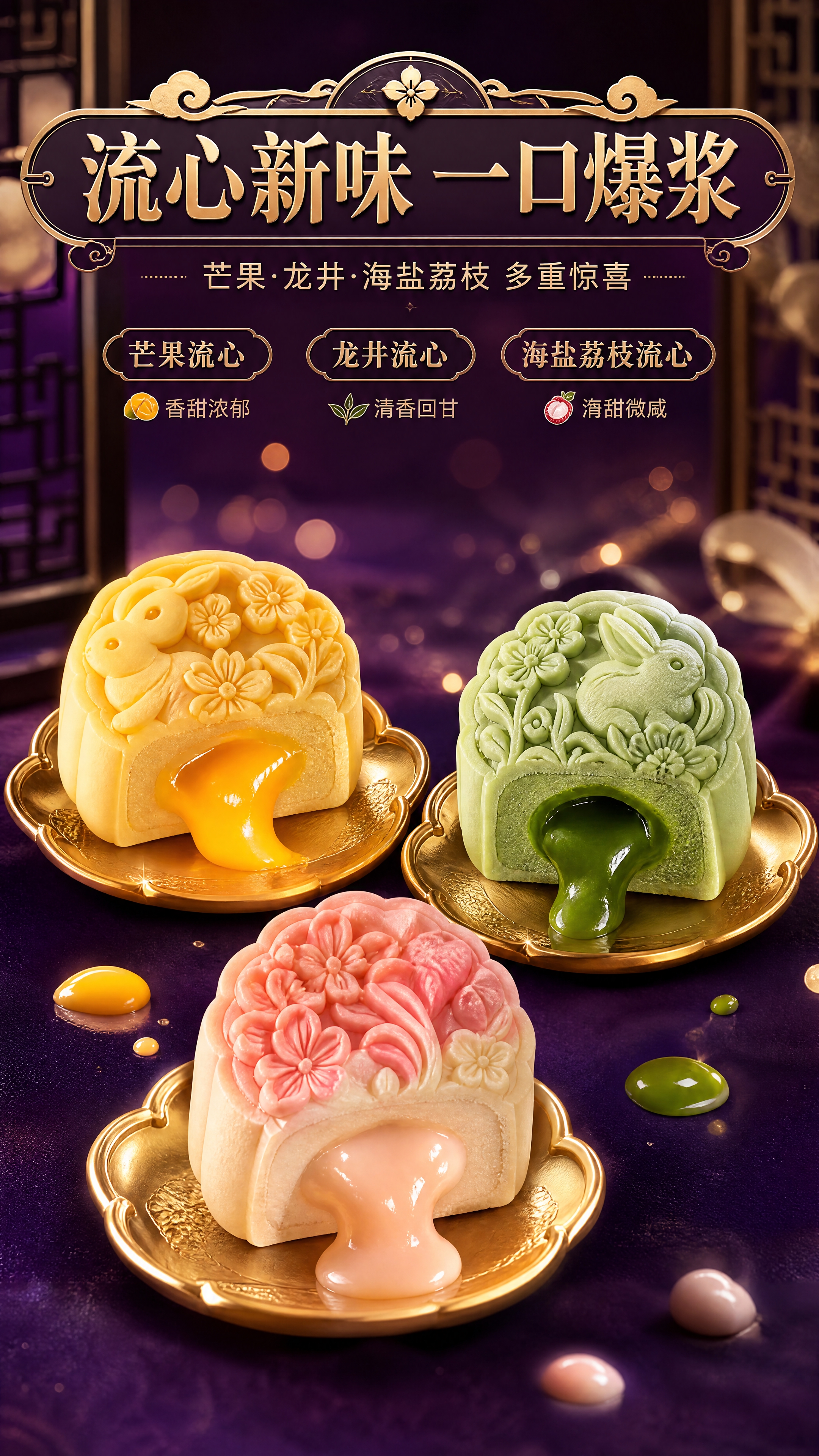 [商品] 使用参考【图7】中的流心月饼系列；展示芒果流心、龙井… - 图片创意预览