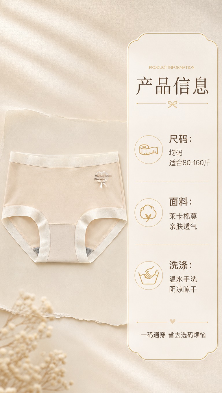 [商品] 使用【图1】奶杏色超弹莱卡棉内裤；商品处理：保留中腰… - 图片创意预览