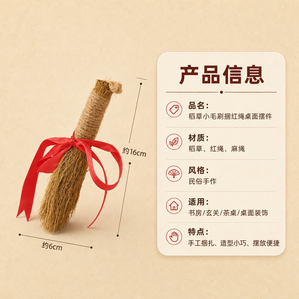 [商品] 使用【图1】稻草小毛刷捆红绳桌面摆件；保留稻草材质、… - 图片创意预览