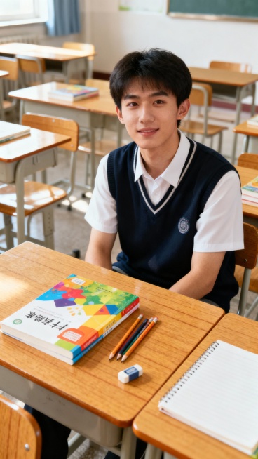 背景是教室白天，男学生预览效果