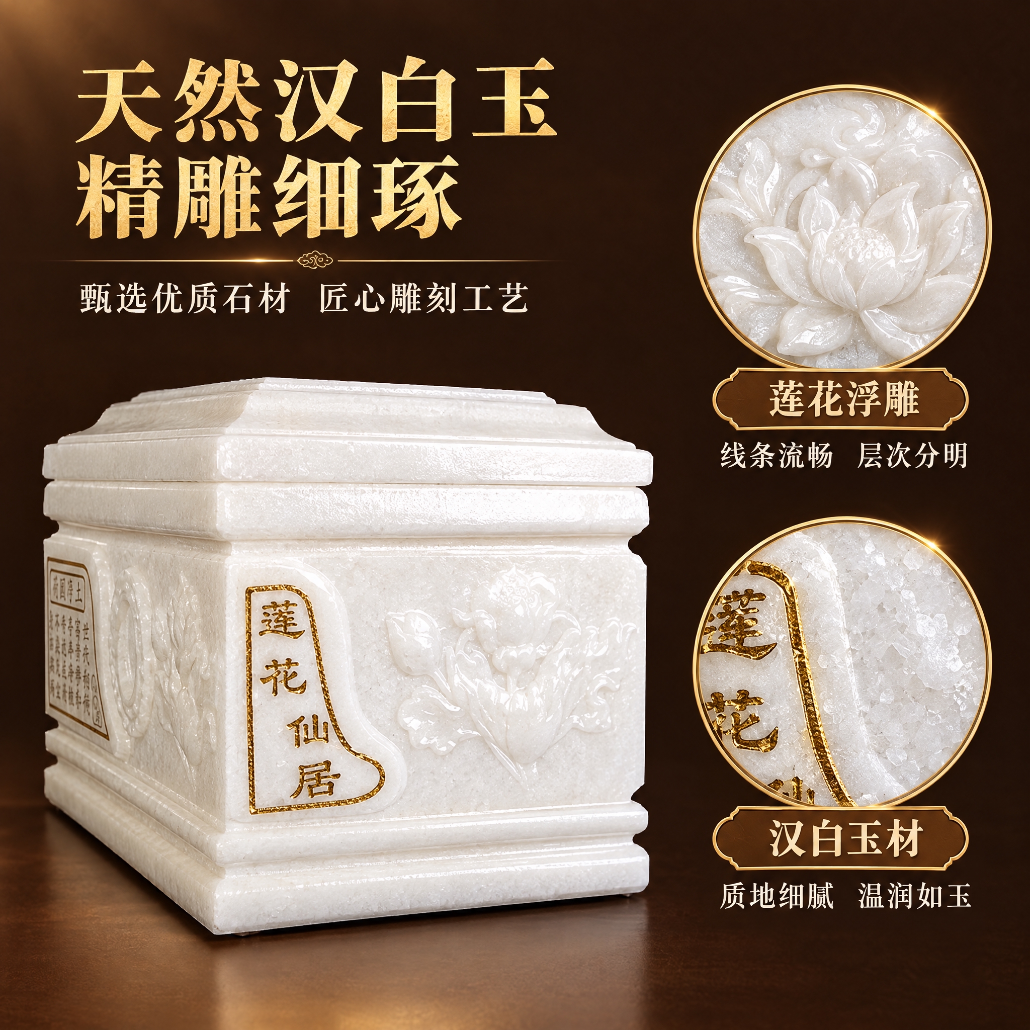 [主图-3] 材质细节：汉白玉石材材质与雕刻细节特写，突出品质… - 图片创意预览