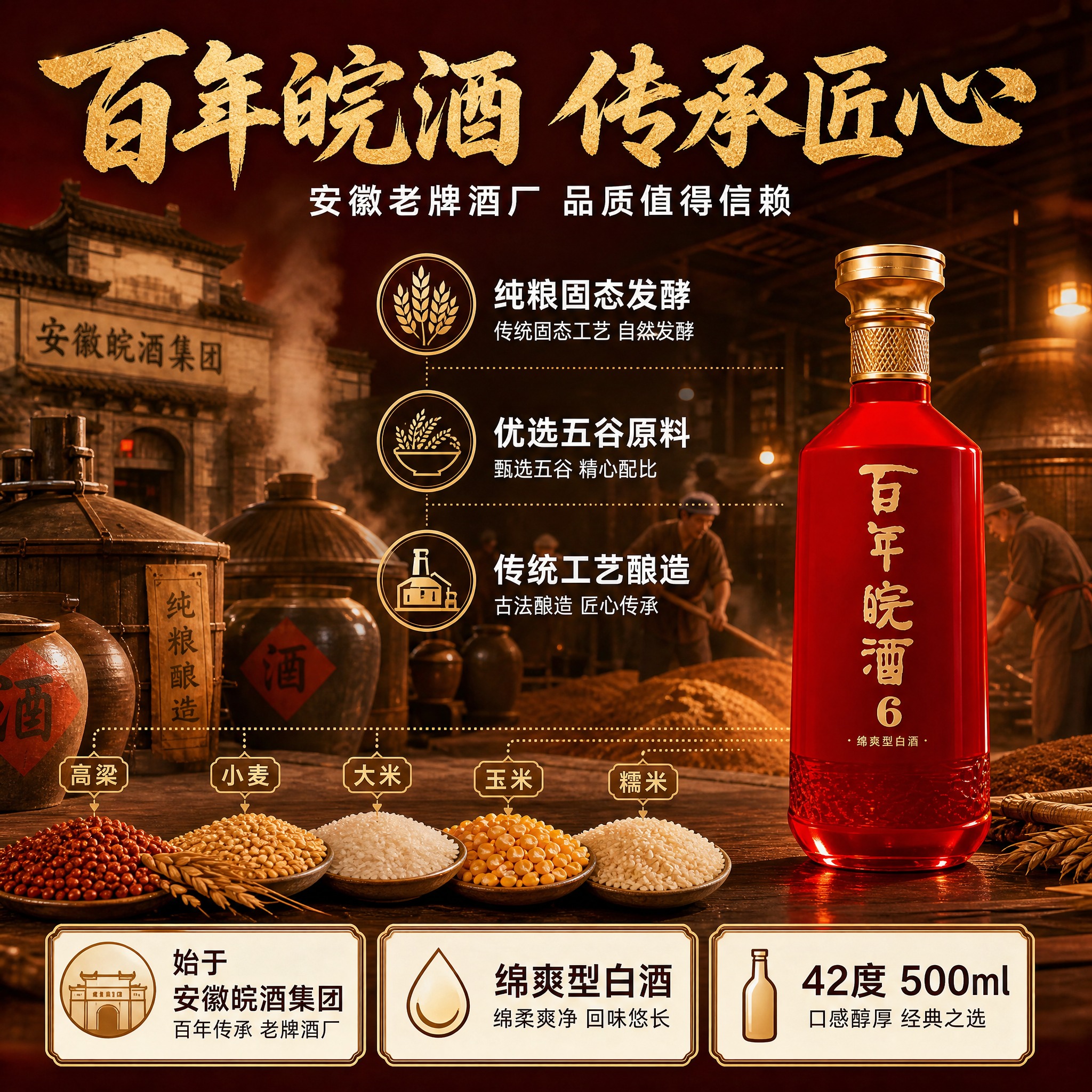 [主图-2] 核心亮点溯源图，展示安徽皖酒集团老牌酒厂实力与纯… - 图片创意预览