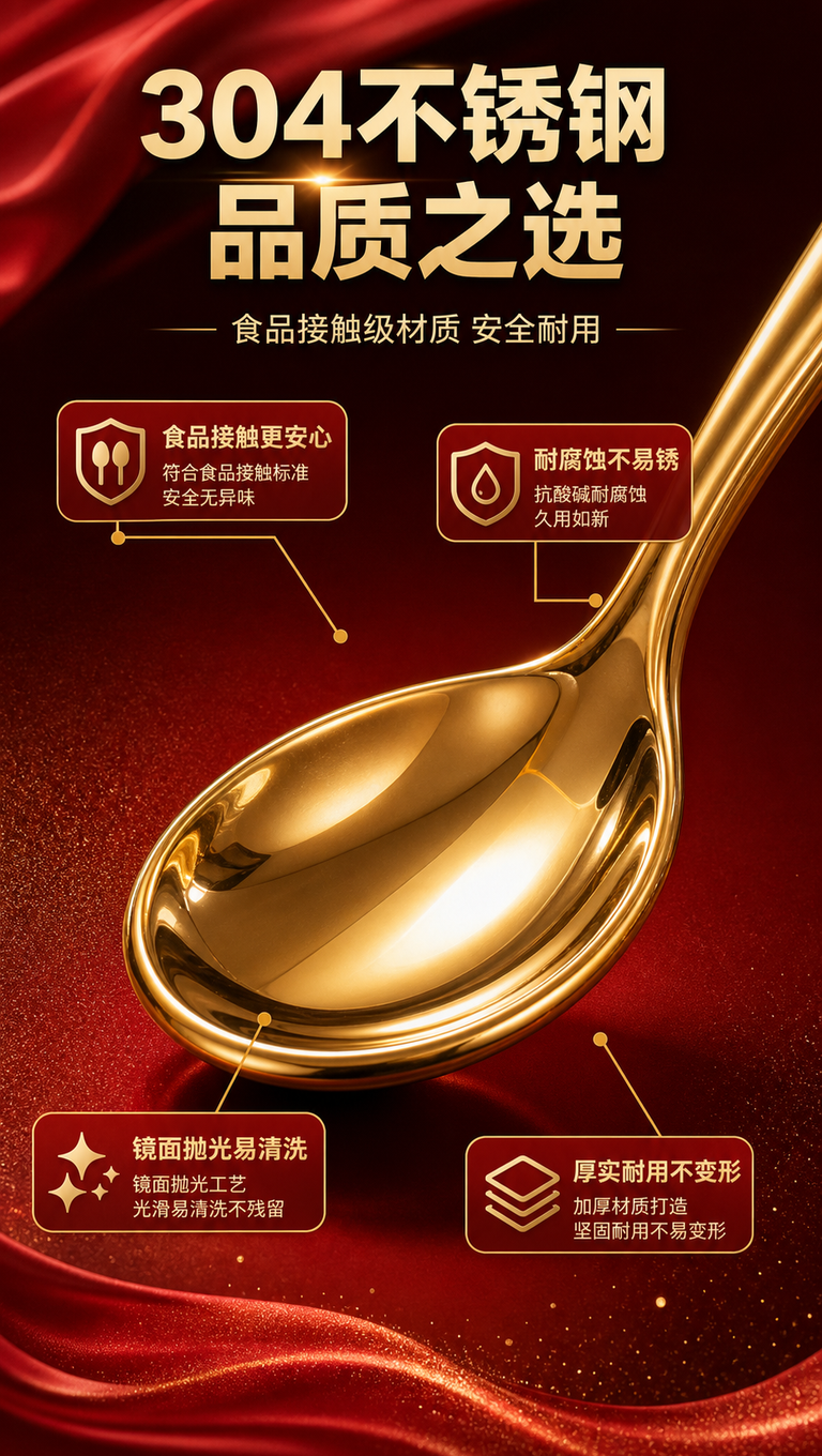 [商品] 使用【图6】金色长柄勺特写；保留勺头圆润造型、勺柄流… - 图片创意预览