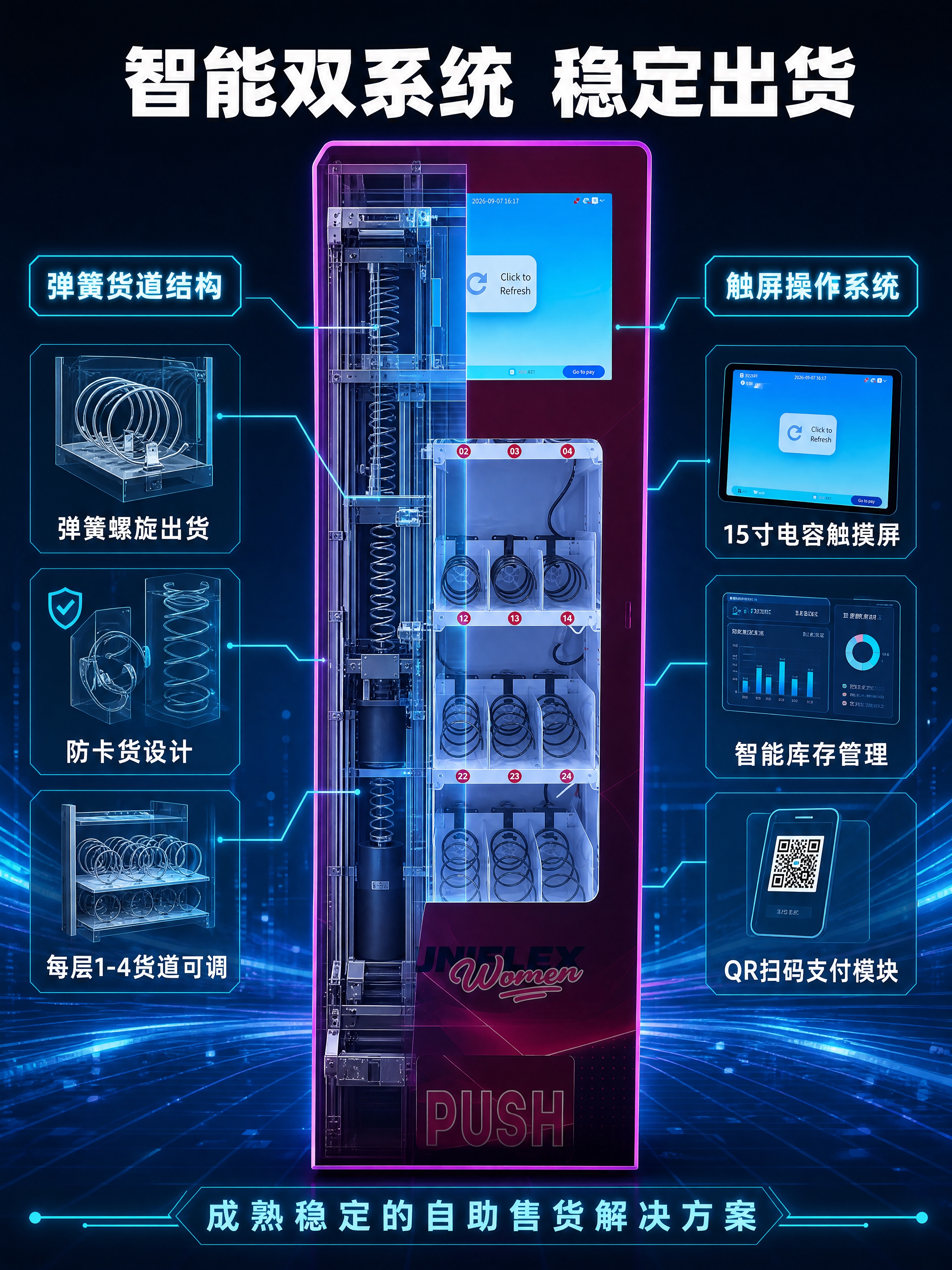 [商品] 使用【图2】正面售货机图；保留触摸屏、3层弹簧货道、… - 图片创意预览