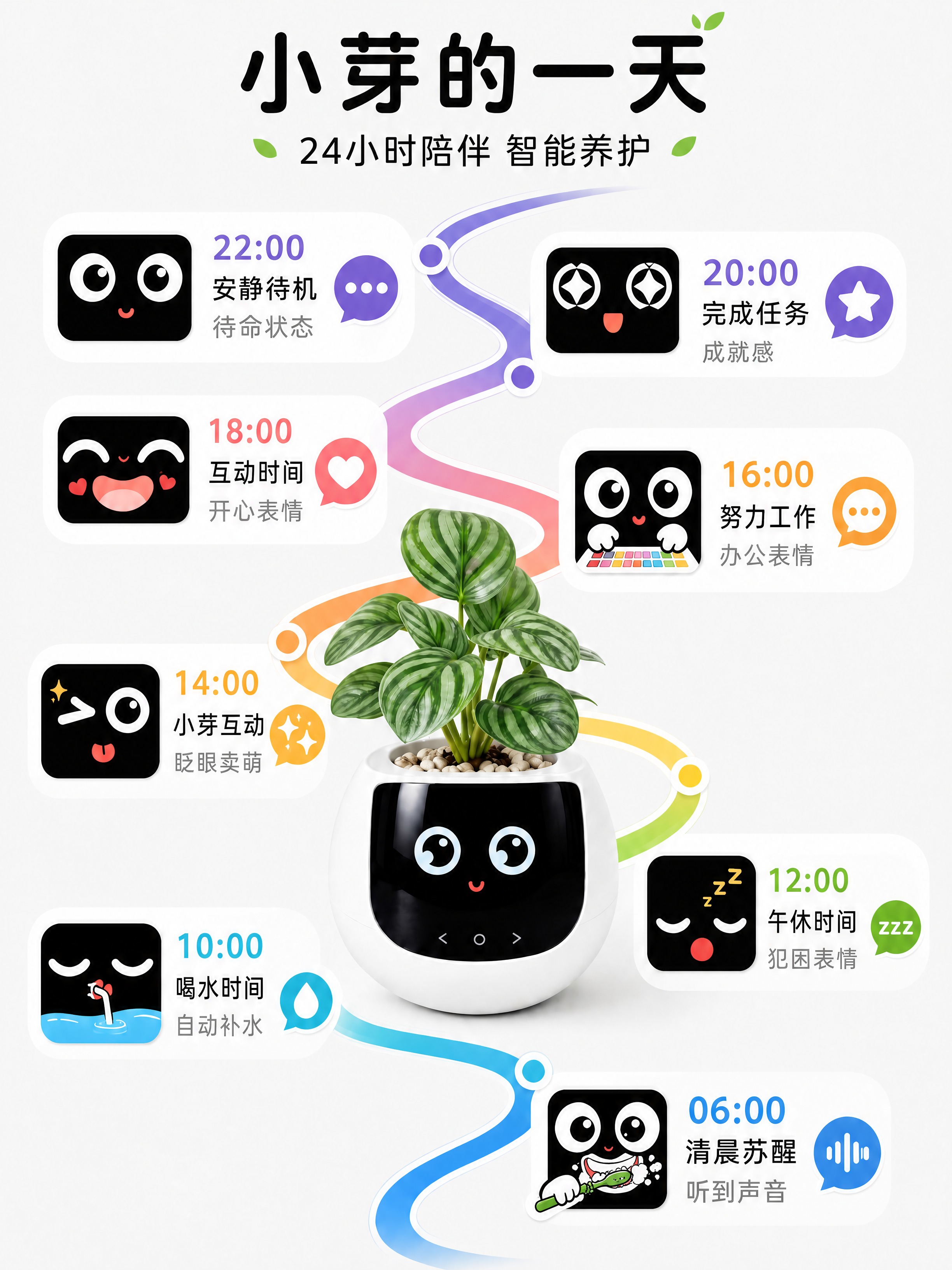 淘宝详情页竖图，3:4比例，「小芽的一天」主题，S形螺旋时间轴… - 图片创意预览