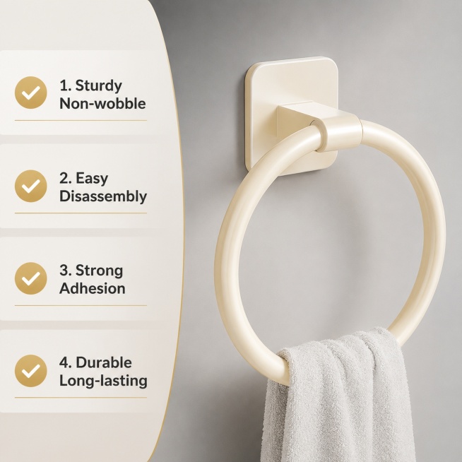 [Main Image 3] Core selling points display page for towel ring. Left vertical list of 4 selling poin预览效果