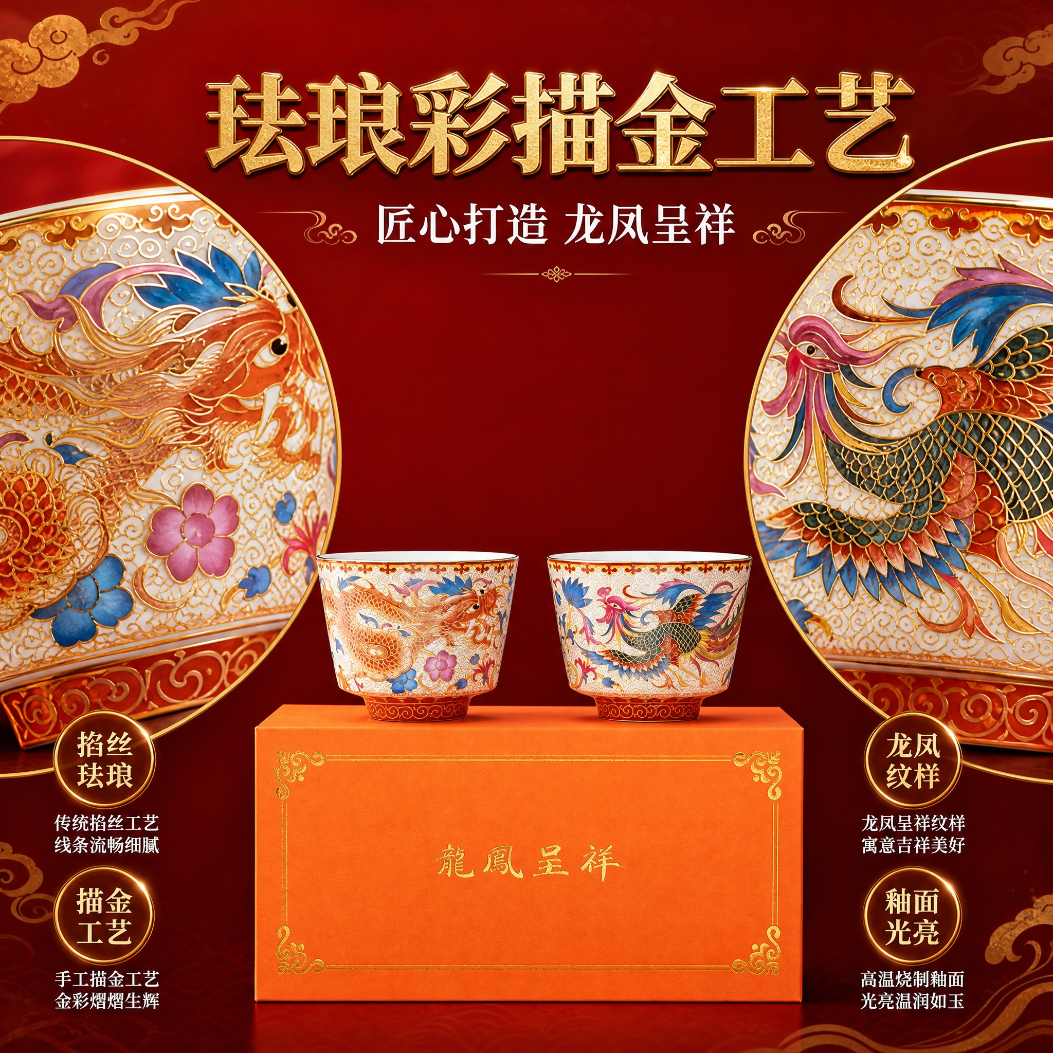 [主图-2] 核心卖点 珐琅彩描金工艺 龙凤呈祥吉祥寓意 拼多… - 图片创意预览