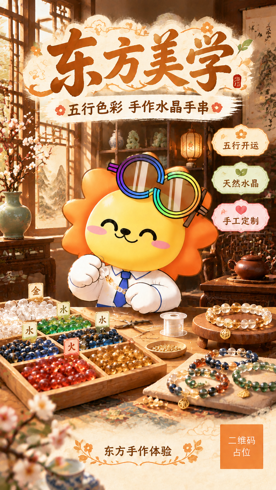 将海报背景替换为充满中华文化质感的中式房间，保留前景的IP角色… - 图片创意预览