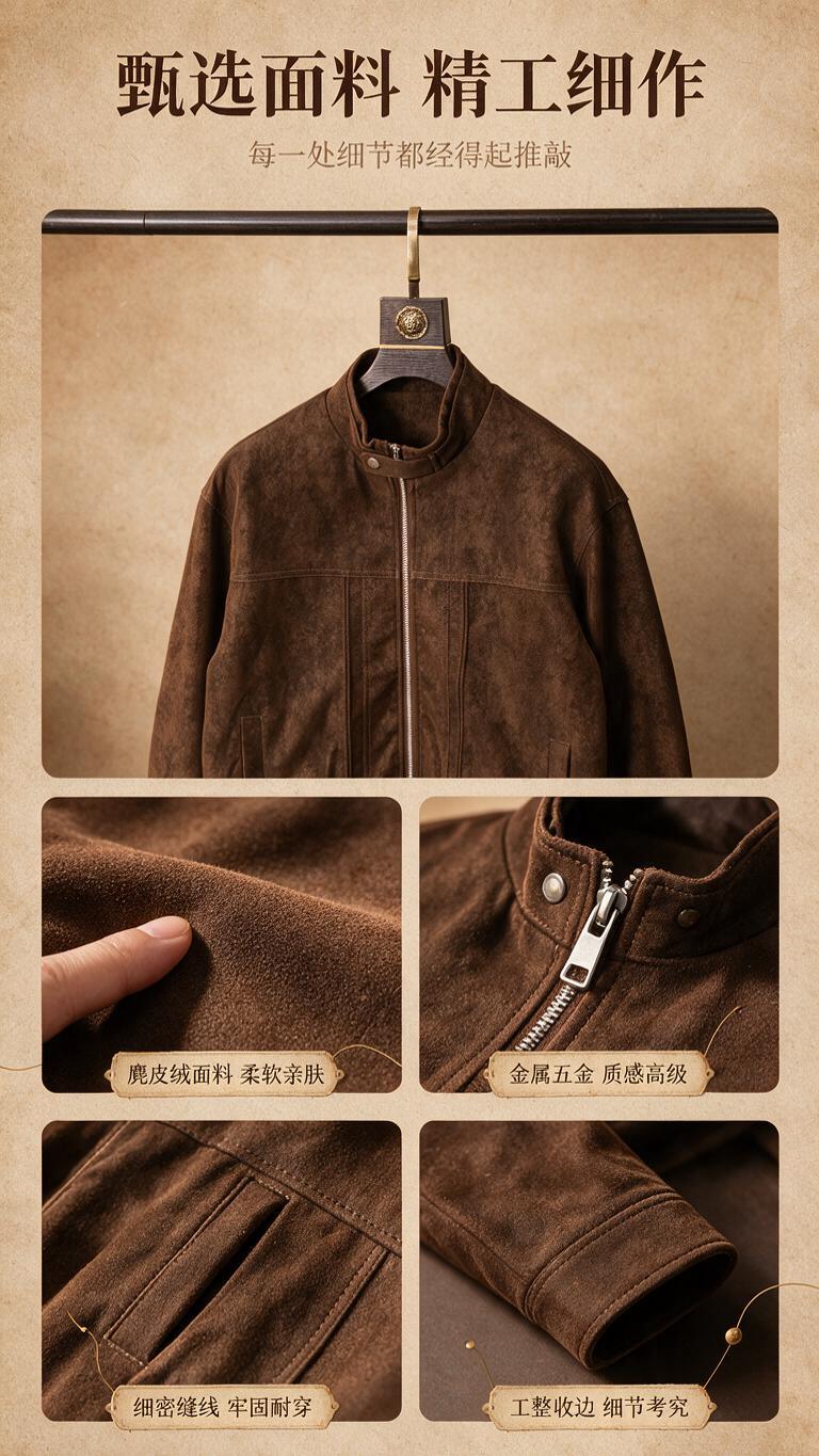 [商品] 使用【图1】棕色麂皮绒立领夹克；商品处理：保留立领、… - 图片创意预览