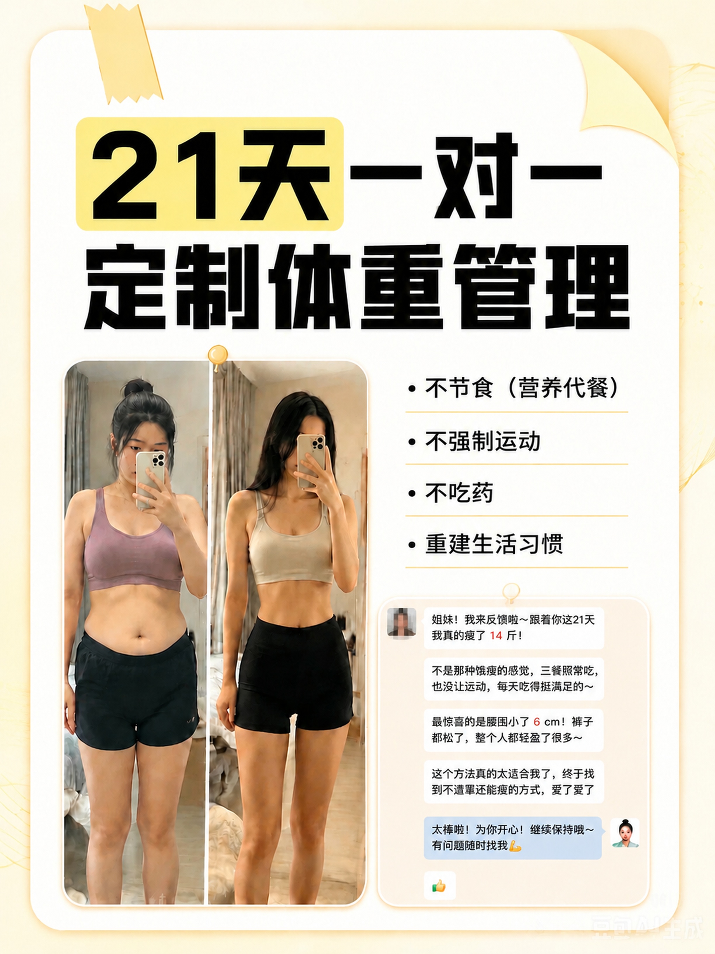 基于参考图修改：1. 聊天记录中「14斤」「6cm」的数字取消… - 图片创意预览