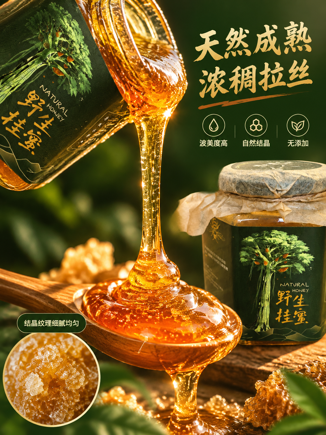 [主图-3] 蜜质细节微距 琥珀色浓稠拉丝 天然结晶纹理 [统… - 图片创意预览