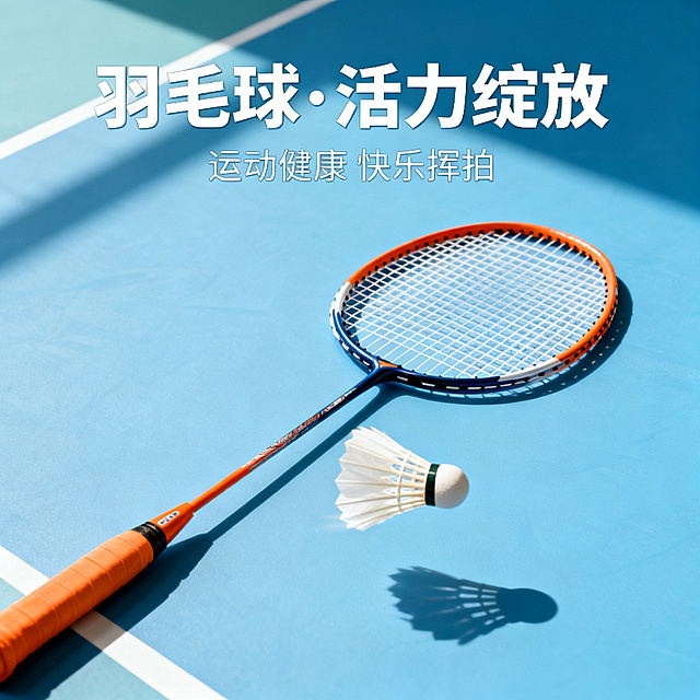 羽毛球主题微信公众号首图，充满活力的运动风格，羽毛球拍与羽毛球搭配，简洁干净的排版，适合公众号封面展示，运动健康氛围
