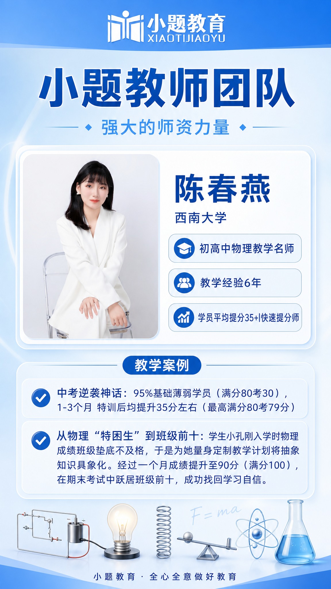 参考图1（29.jpeg）的中蓝清新海报风格，为物理老师设计一… - 图片创意预览