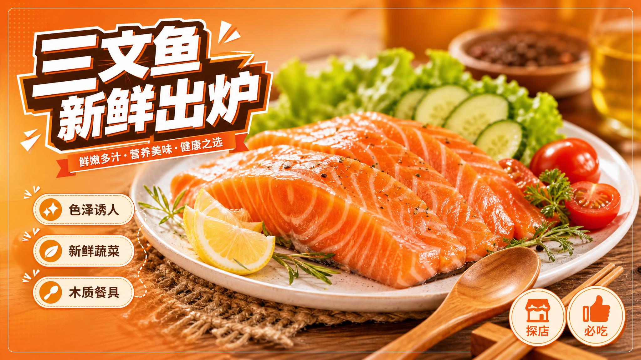 活力美食风格海报，暖橙色渐变背景，高饱和度色彩，写实商业摄影质… - 图片创意预览