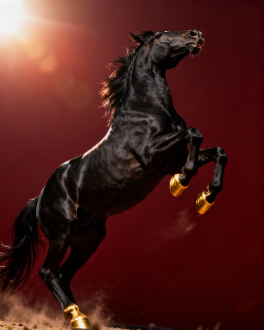黑马金蹄往上跑的深红色背景图预览效果