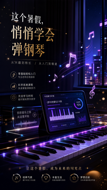 9:16竖版，中国国内信息流广告图，深色系高级感设计，黑紫色、深蓝色、暗金色光影搭配，现代极简风，轻奢科技感，电影级光影，高级UI视觉，无人物，高清细节，适合抖音、视频号、小红书信息流投放，主题为"学预览效果