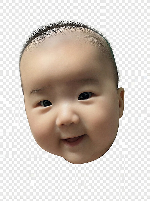 仅保留图中宝宝的头部区域，抠除头部之外的所有背景和身体部分，头部边缘完整自然
