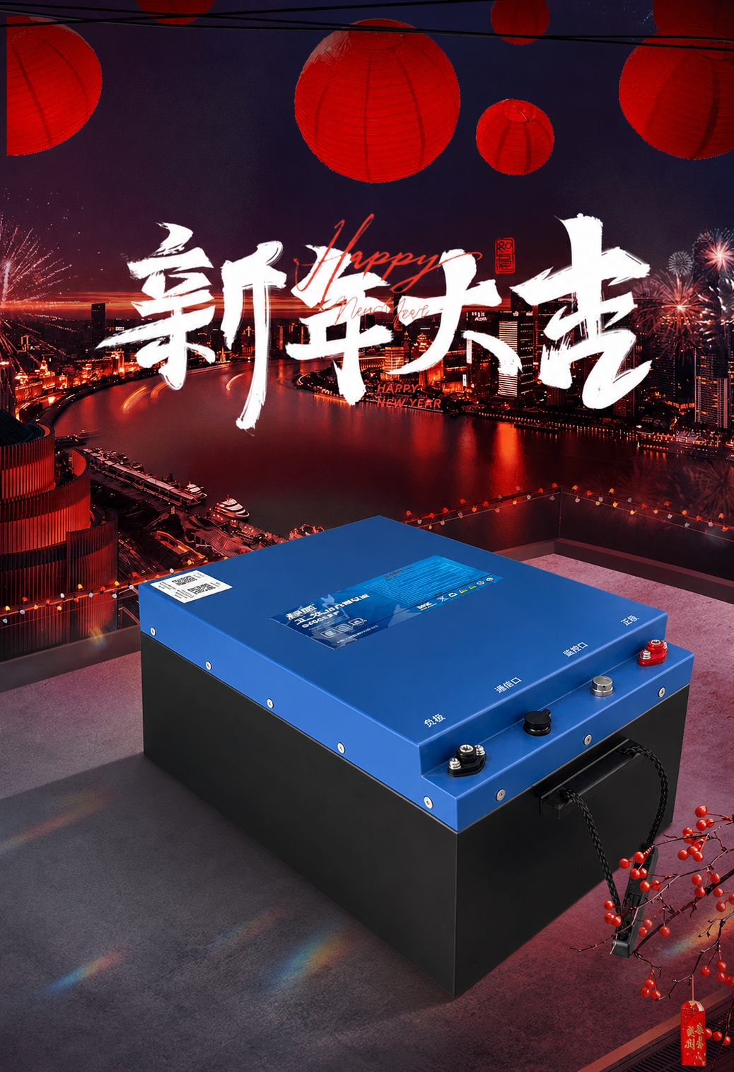 参考第一张图的整体画面风格与构图，保留新年夜景城市江景背景、红… - 图片创意预览