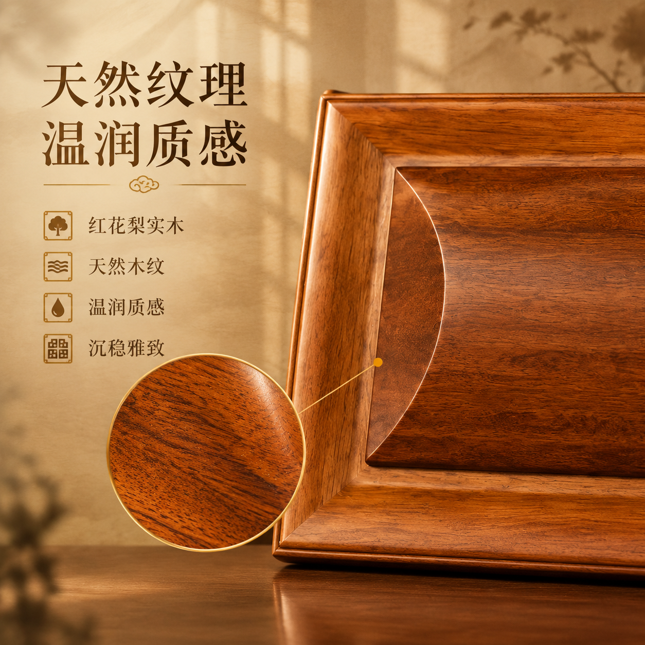 [主图-2] 红花梨实木材质展示，突出天然木纹与温润质感。 [… - 图片创意预览