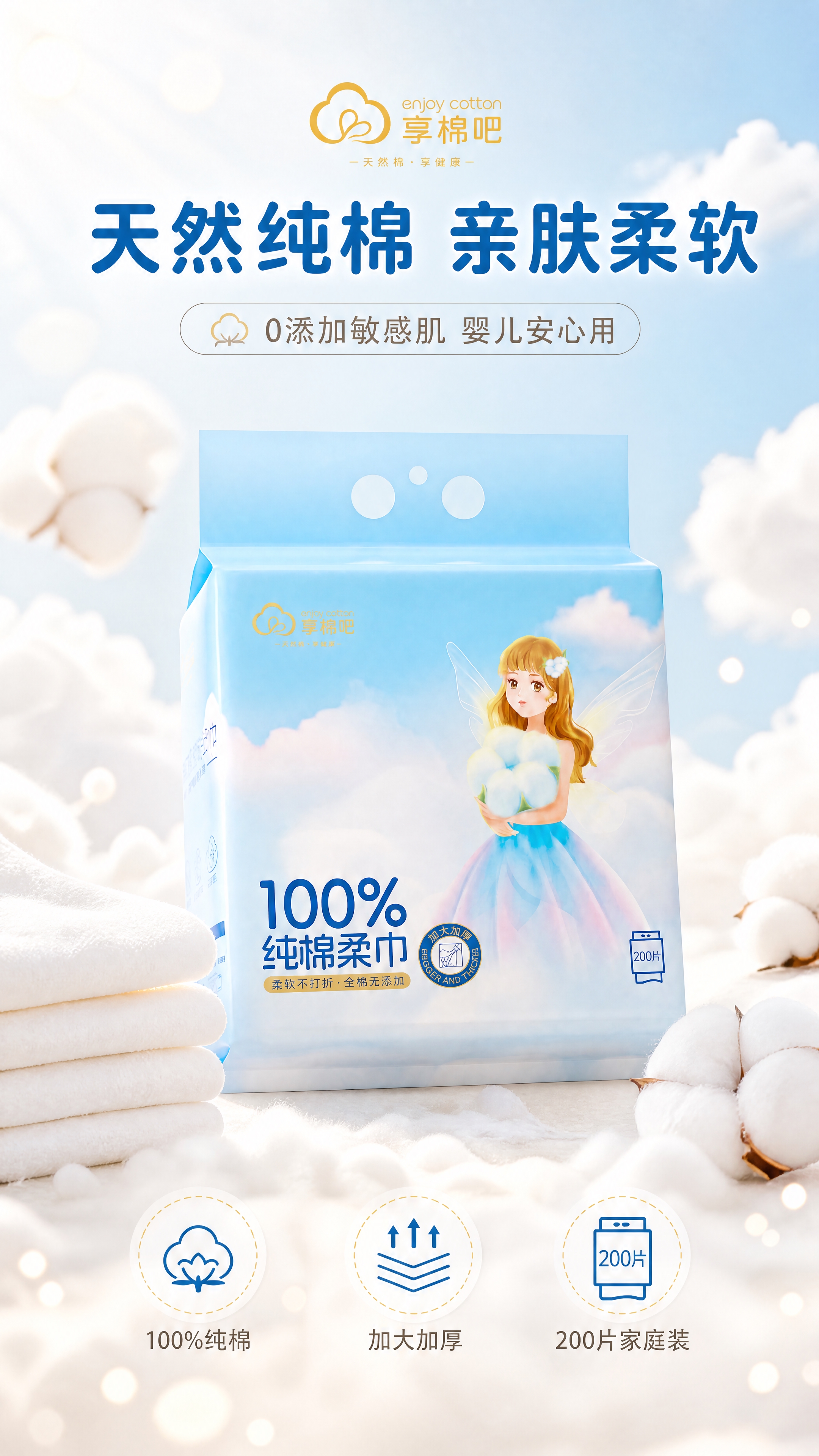 [商品] 使用【图1】享棉吧100%纯棉柔巾家庭装；保留蓝色包… - 图片创意预览