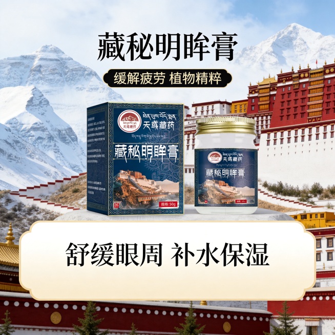 设计类型：正方形电商主图 800×800
设计风格：传统民族风格与现代简约质感，以藏地文化符号为核心视觉语言，传递天然草本、传统藏医养护的产品调性，既保留民族文化的厚重底蕴，又符合当代审美与消费认知预览效果