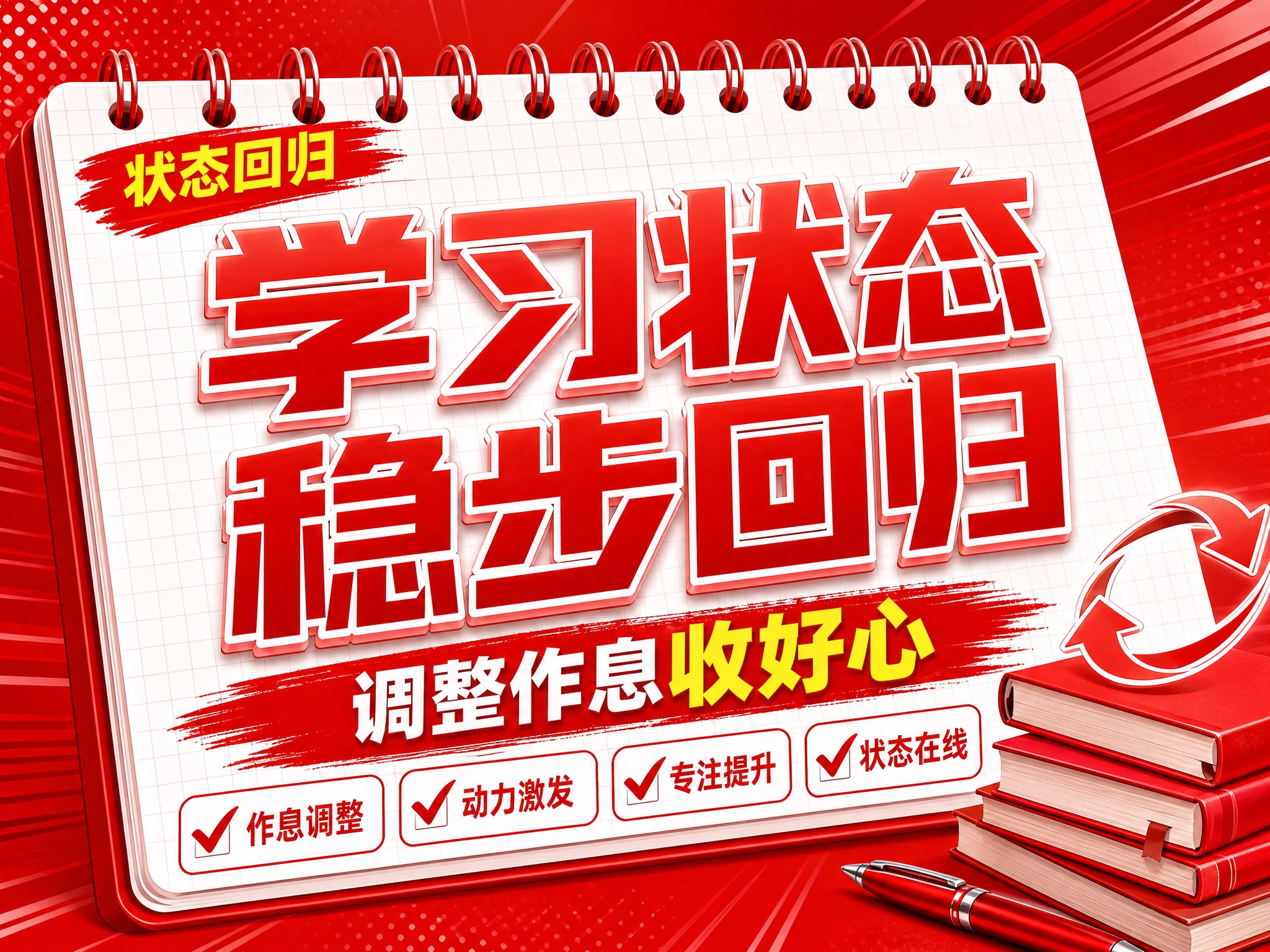 红色商务立体字风格开学季横版海报，红色线圈笔记本构图布局。画面… - 图片创意预览