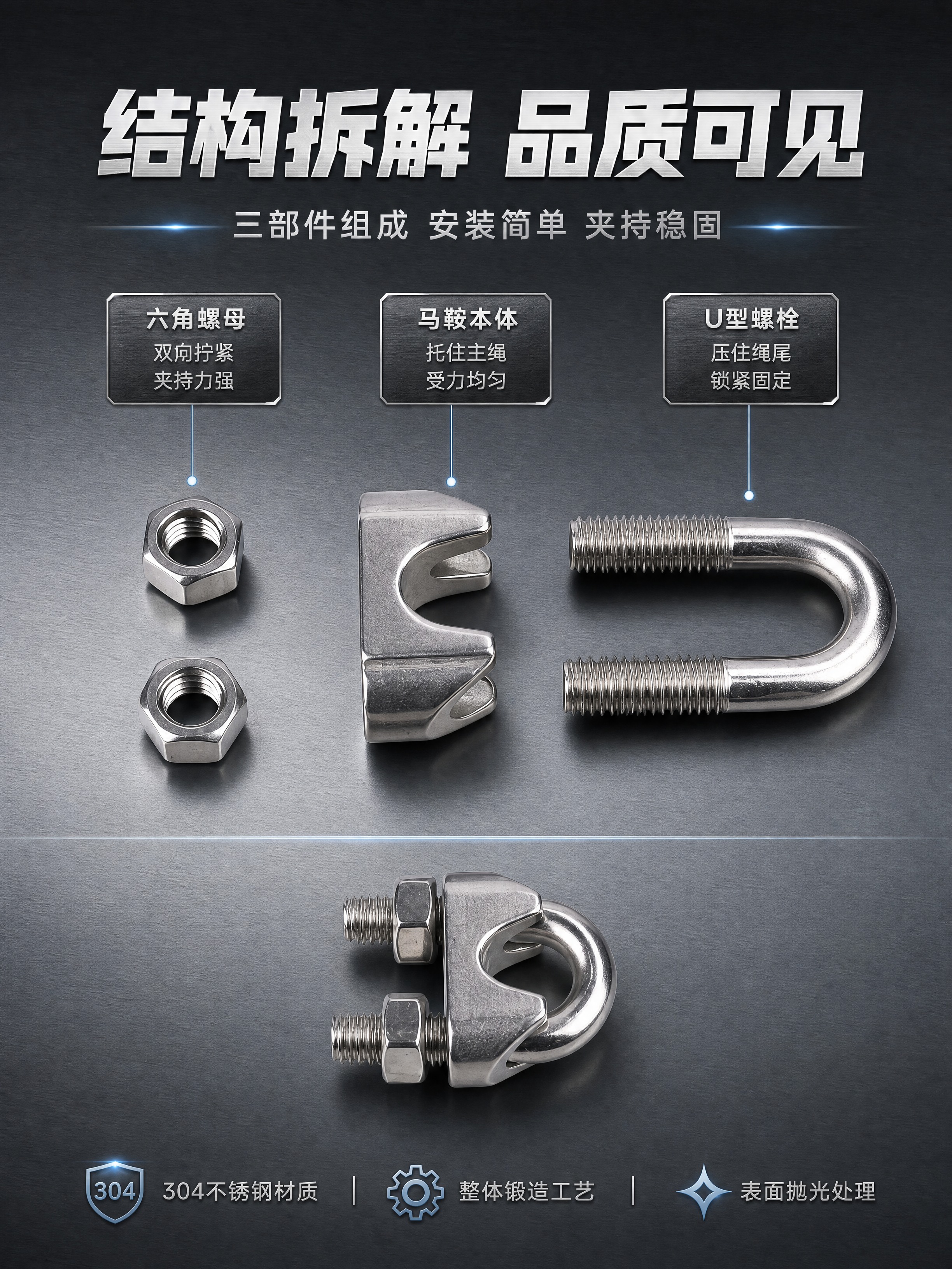 [商品] 使用【图2】不锈钢钢丝绳卡头拆解图（上方为两个六角螺… - 图片创意预览