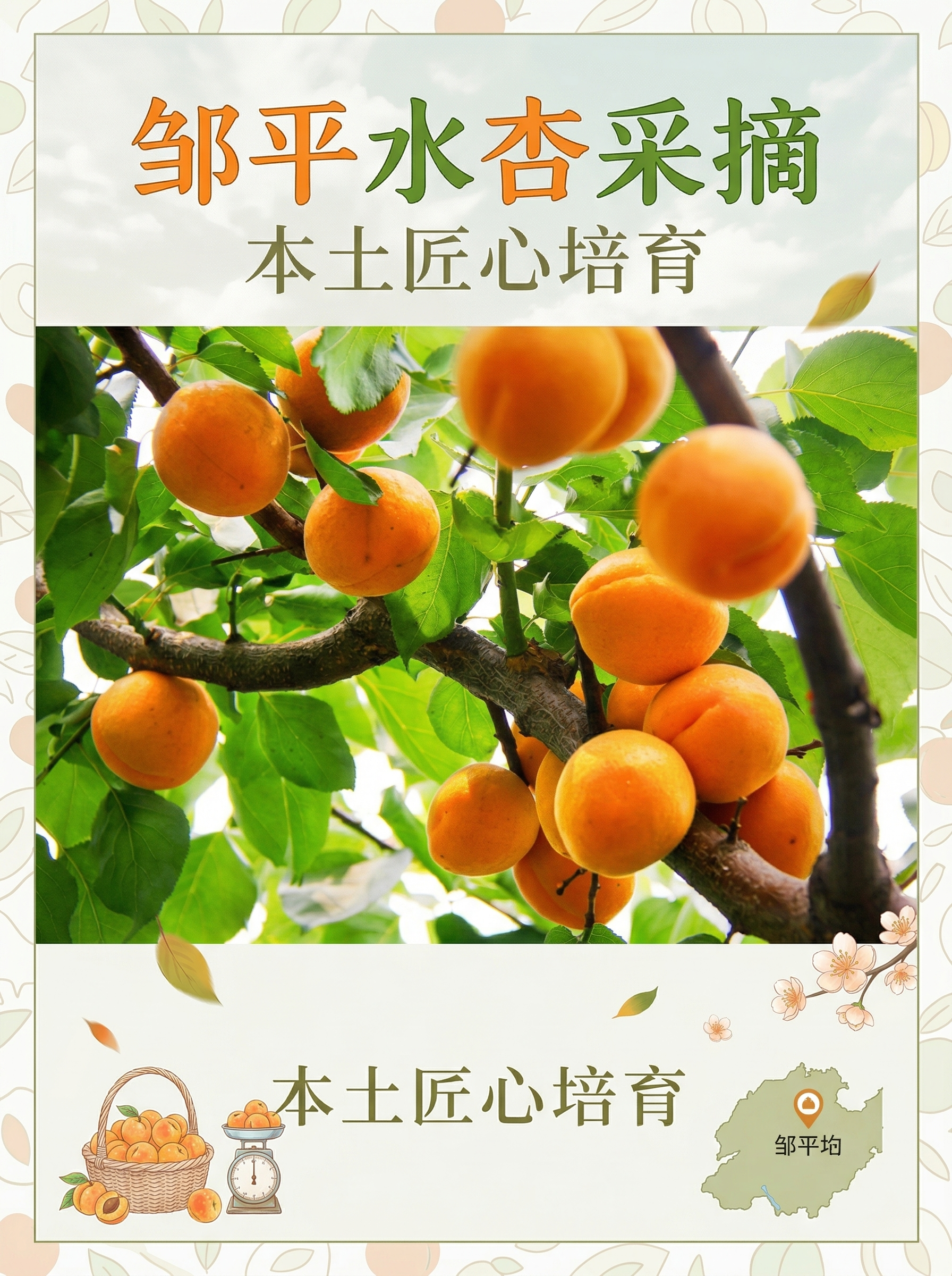 在这张水杏图片基础上制作采摘宣传海报，添加“邹平水杏采摘”“本… - 图片创意预览