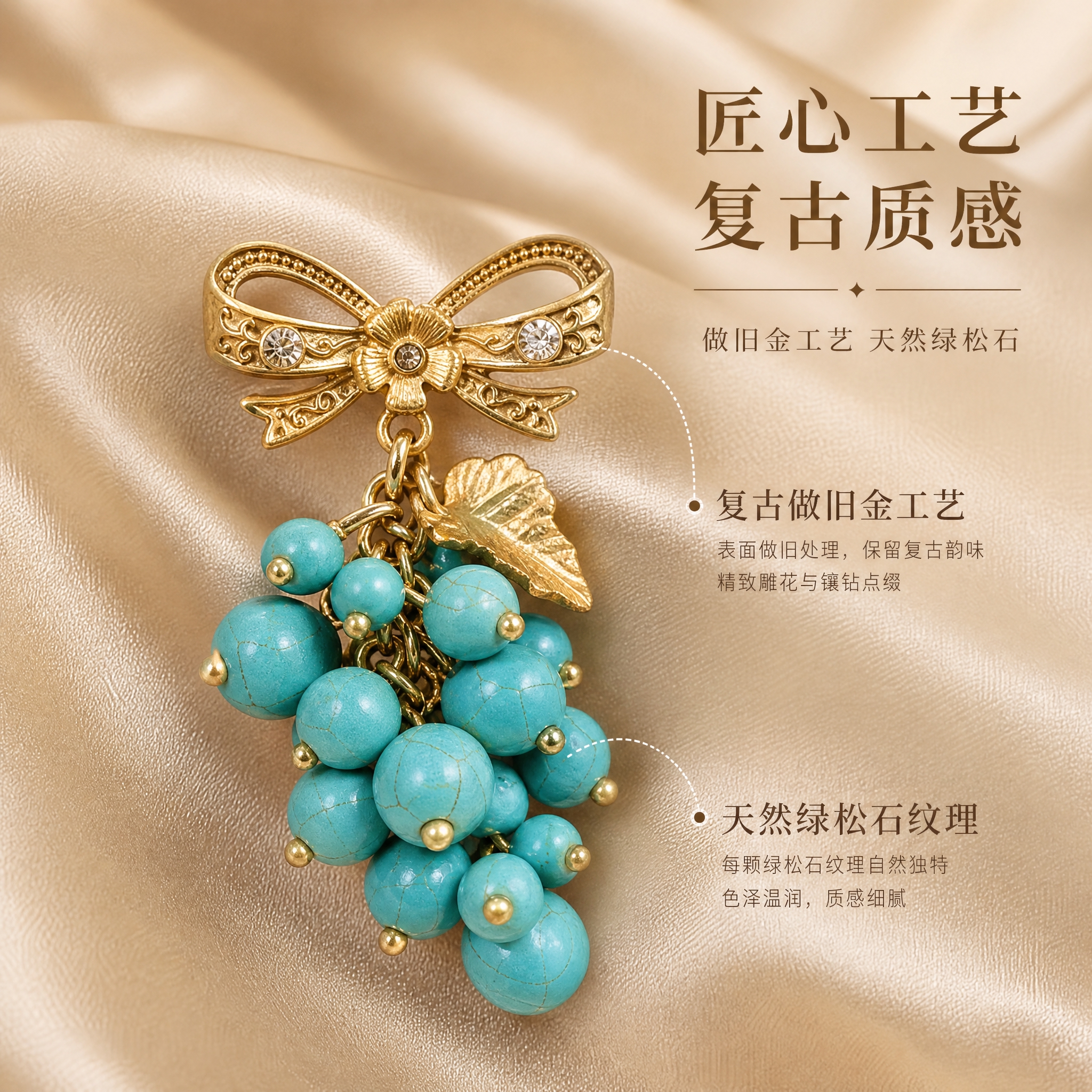 [主图-2] 核心亮点 材质工艺展示 复古做旧金与绿松石纹理… - 图片创意预览